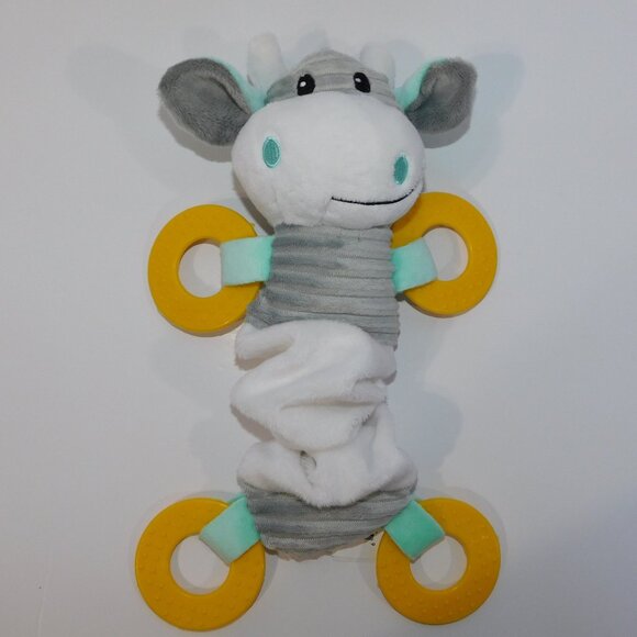 Gray White Plush stretchy  Cow Yellow Ring Teethers Baby Infant Lovey Toy - Picture 1 of 4